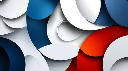 Poster - Abstract paper card background with geometric shapes in white, blue and red colors