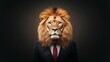 © Emiliia - Bold lioness wearing tailored black suit exudes confidence with striking mane and fierce gaze
