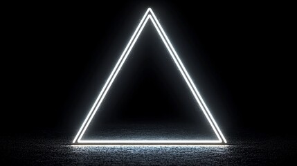 Wall Mural - Glowing white neon triangle frame on dark background.