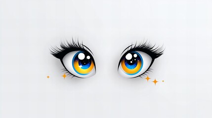 Wall Mural - Close-up of a pair of stylized eyes with vibrant blue and yellow irises.  Sparkling accents add a touch of magic.