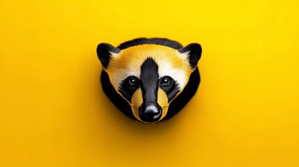 Vibrant yellow background featuring a stylized animal portrait. Bold colors and unique design.