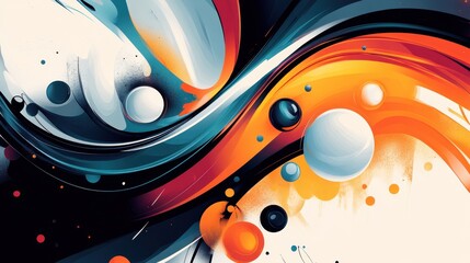 Wall Mural - Abstract swirling cosmic art with vibrant colors and spheres