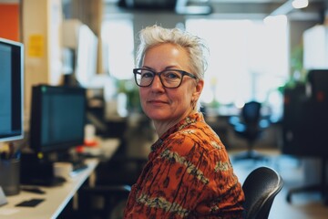 portrait of a middle aged american female software developer at modern office