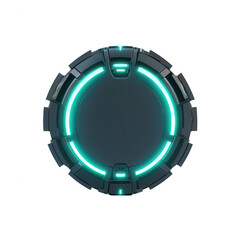 futuristic circular design with glowing neon edges and a sleek black surface., isolated on a transpa