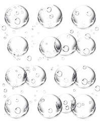 set of water bubbles isolated on white or transparent png