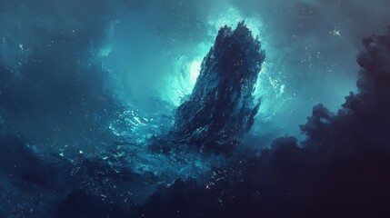 Wall Mural - a dark tower rises through celestial waters