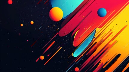Wall Mural - Abstract Cosmic Art Featuring Vibrant Spheres and Streaks