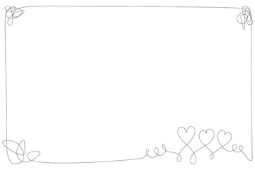 Naklejka na meble Line Art Heart Symbol Frame Element. Doodle One Continuous Line Bordet for Wedding or Valentine Day Decoration. Bridal Wallpaper Background. 