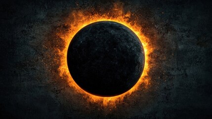 Wall Mural - Fiery Celestial Body Dark Planet Surrounded by Burning Ring of Fire