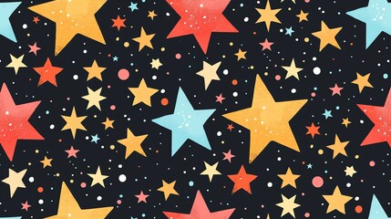Canvas Print - a seamless pattern of colorful stars on a dark background.