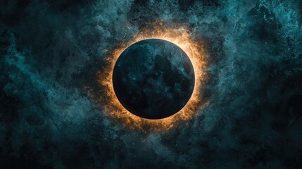 Wall Mural - Celestial Eclipse Fiery Ring Around a Dark Planet