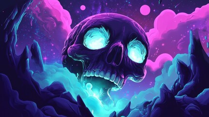 Wall Mural - Glowing Skull in a Cosmic Landscape