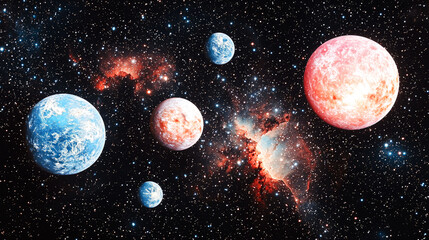 Wall Mural - Cosmic Wonders: A Journey Through Nebulae and Planets
