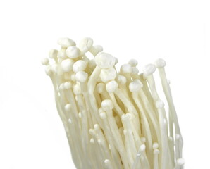 Wall Mural - Enoki mushrooms on a white background. Close-Up