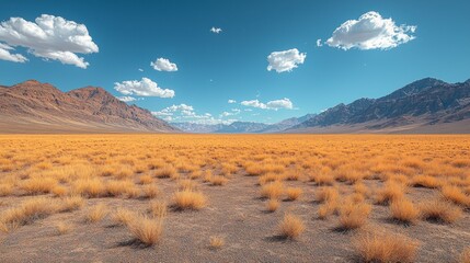 Wall Mural - Arid field under blue sky.