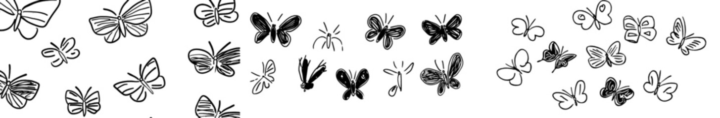 Leinwandbilder - seamless pattern featuring abstract hand-drawn butterflies, suitable for coloring