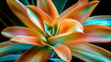 Poster - Abstract macro photography featuring orange and teal leaf patterns in a dynamic flow