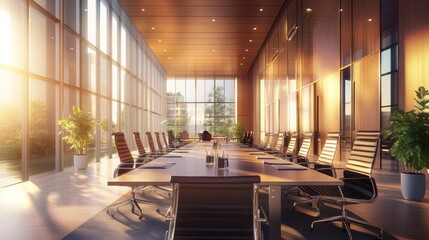 Wall Mural - Sunlit Modern Conference Room: A Serene Workspace