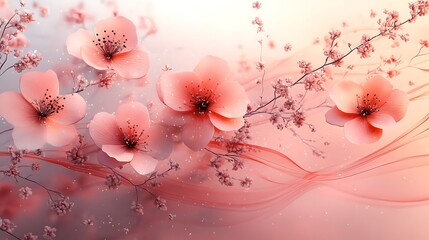 Wall Mural - Delicate Pink Blossoms with Flowing Fabric Background