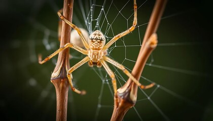 Intricate Spiderweb: A Pale Spider on Brown Twigs