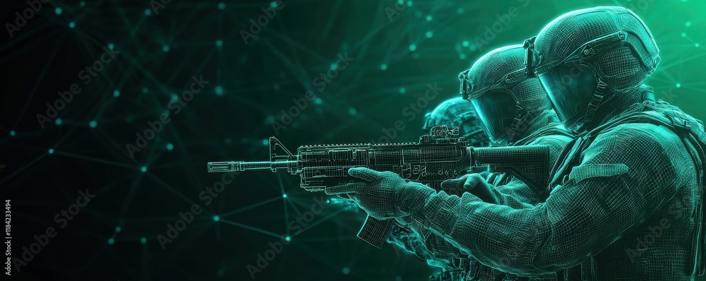 Visual Strategy Soldier Tactics Options Insight section.. Digital soldiers in futuristic combat ...
