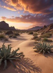 Wall Mural - Desert landscape with a dramatic sky at dusk in Todos Santos Baja California Sur , BajaCaliforniaSur, TodosSantos