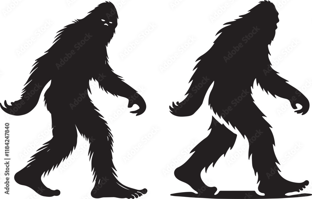 Walking Bigfoot Silhouette Vector Art. Bigfoot yeti silhouette set ...
