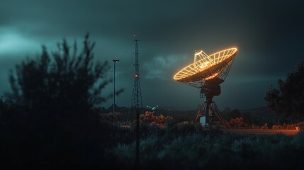 Wall Mural - Nightfall at the Radio Telescope Observatory: A Celestial Encounter