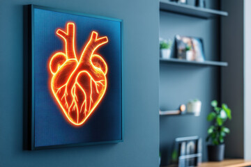 Wall Mural - Digital heart, A minimalist wall-mounted screen with a glowing effect, perfect for modern interior design and digital displays in contemporary spaces.