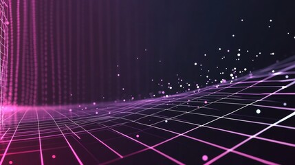 Wall Mural - A minimalist modern sport design with a gradient background transitioning from deep purple to black. Thin white and pink neon lines create an abstract grid-like pattern.