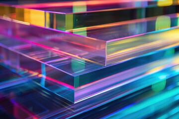 Wall Mural - close up horizontal abstract illustration of glowing transparent geometric layered background