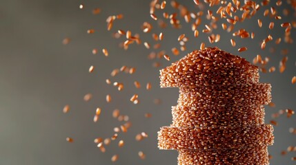 Wall Mural - A stack of uncooked red rice grains with dynamic falling grains in motion, captured against a neutral background to emphasize texture and detail, creating an artistic and minimalist aesthetic.