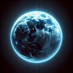 blue super moon glowing with blue halo isolated on black background