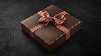 Wall Mural - A gourmet chocolate box with a bow on a black background, area for text