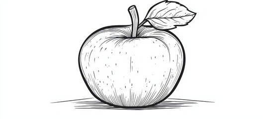 Wall Mural - vector style coloring page black and white outline of a single apple for creative fun