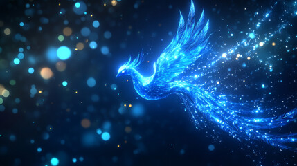 digital blue phoenix bird , ai into cybersecurity solutions, the ability to rise from challenges and safeguard digital infrastructures