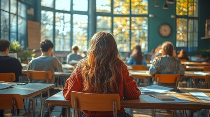 Poster - Classroom scene with students at desks.