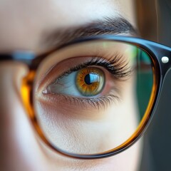 Aufkleber - Close up view of a female eye wearing vision correction glasses showcasing detailed iris and eyelashes. Generative AI