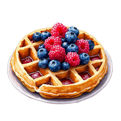 Canvas Print - A golden-brown waffle topped with fresh berries and syrup