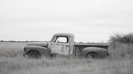 Wall Mural - Rusty vintage pickup truck abandoned in a field.