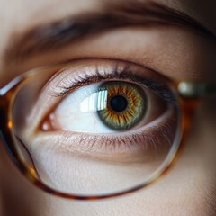 Aufkleber - Close up view of a female eye wearing vision correction glasses showcasing detailed iris features and clear focus. Generative AI