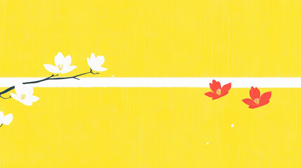 Wallpaper, illustration, and background for a card - magnolia on yellow and white. Abstract concept.