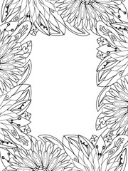 Wall Mural - All these designs are hand-drawn and unique 
Beautiful Flowers Border black and white illustration for adult coloring book,
This is a printable Beautiful Zentangle Coloring page for KDP Interior,