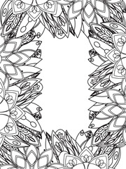 Wall Mural - All these designs are hand-drawn and unique 
Beautiful Flowers Border black and white illustration for adult coloring book,
This is a printable Beautiful Zentangle Coloring page for KDP Interior,