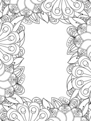 Wall Mural - All these designs are hand-drawn and unique 
Beautiful Flowers Border black and white illustration for adult coloring book,
This is a printable Beautiful Zentangle Coloring page for KDP Interior,