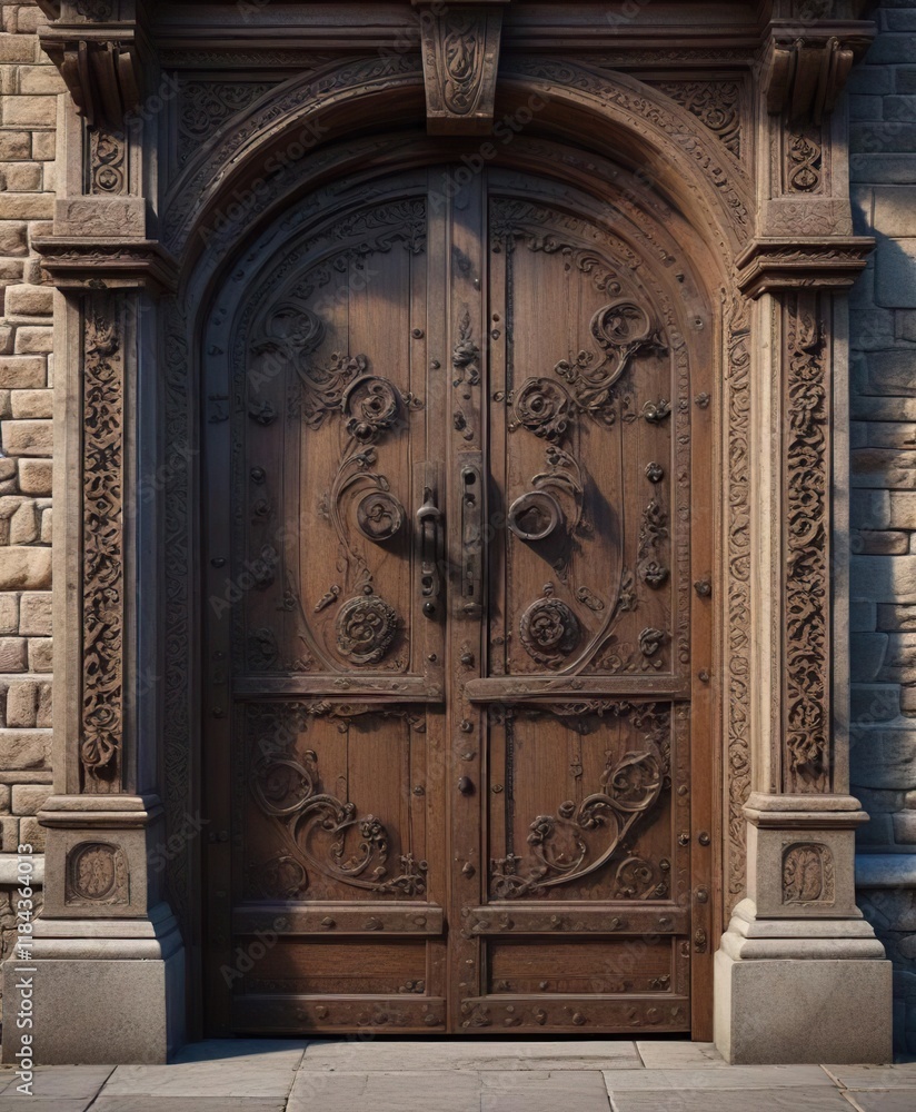 Ancient door with intricate carvings and iron hinges , door, entrance ...