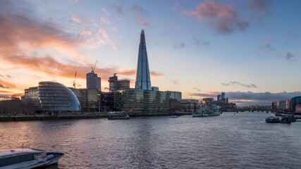 Wall Mural - Colorful sunset time lapse view of the London Bridge area, England