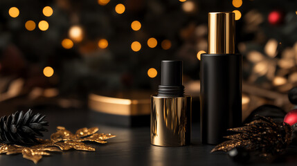 Luxury cosmetics in evening golden light. Suitable for premium beauty and glamour products.