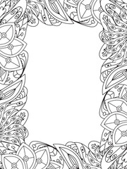 Wall Mural - All these designs are hand-drawn and unique 
Beautiful Flowers Border black and white illustration for adult coloring book,
This is a printable Beautiful Zentangle Coloring page for KDP Interior,