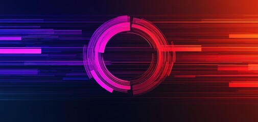 Poster - A vibrant, abstract design featuring circular and linear patterns in purple and red, suggesting motion and digital connectivity.